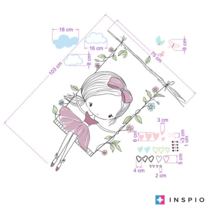 INSPIO dětské samolepky na zeď – Fialová víla na houpačce