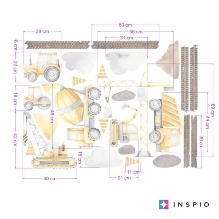 INSPIO dětské samolepky na zeď pro kluky – Stavební stroje