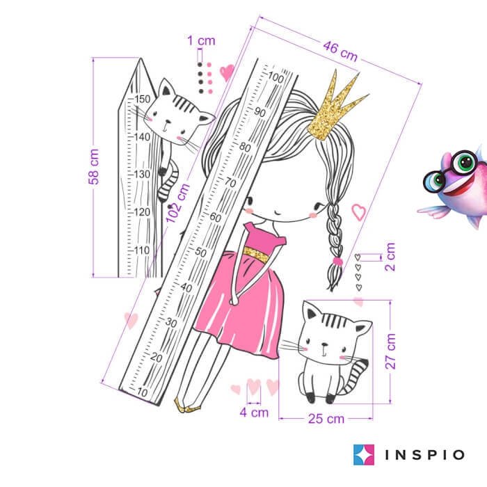 Samolepky do dětského pokoje – Princezna s kočičkou – INSPIO dětský metr
