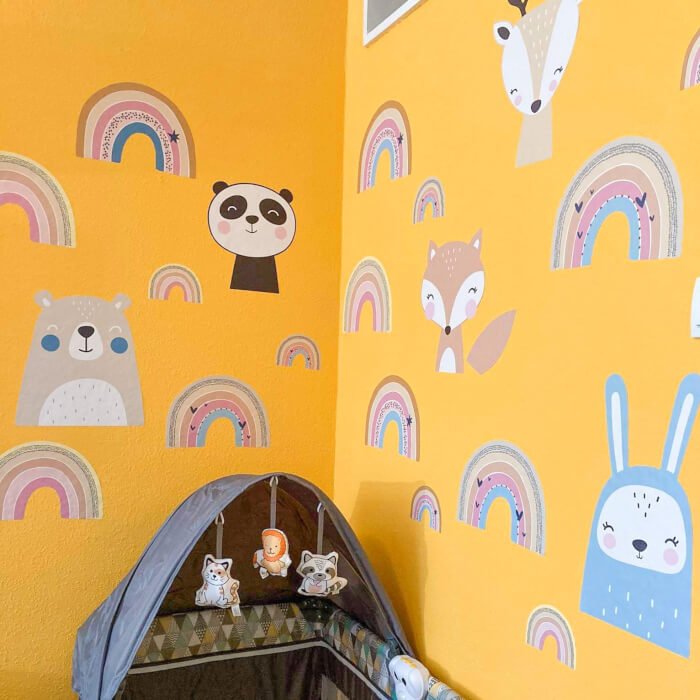 INSPIO samolepky do dětského pokoje - Duhy v růžové barvě se zvířatky (obrázek 4)