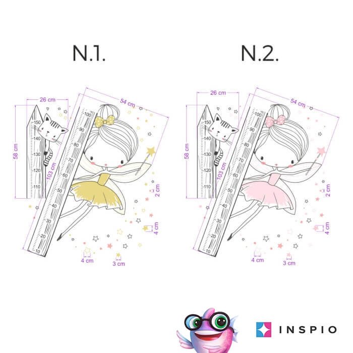 Samolepky do dětského pokoje – INSPIO víla ve dvou barvách – dětský metr N.1. – ŽLUTÁ víla, 150cm metr