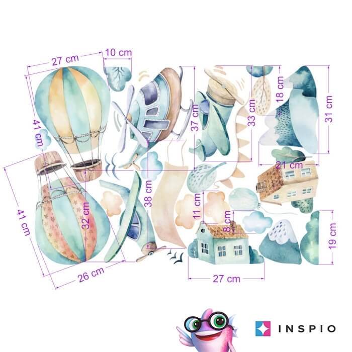 INSPIO samolepky na zeď – Letadla a balóny se jménem