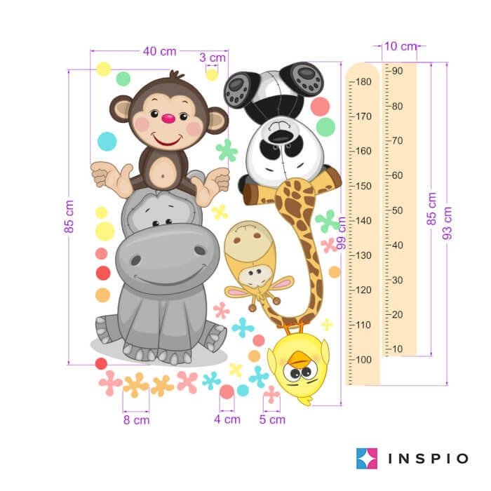 INSPIO samolepky do dětského pokoje – Oranžový dětský metr s veselými zvířatky
