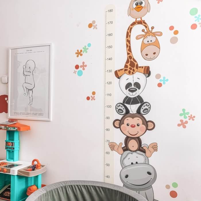 INSPIO samolepky do dětského pokoje - Oranžový dětský metr s veselými zvířatky (obrázek 3)