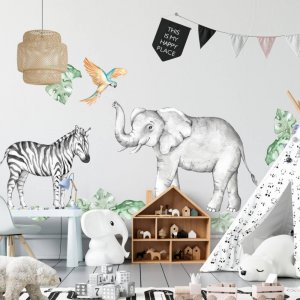 INSPIO dětské samolepky na zeď - Slon a zebra ze safari
