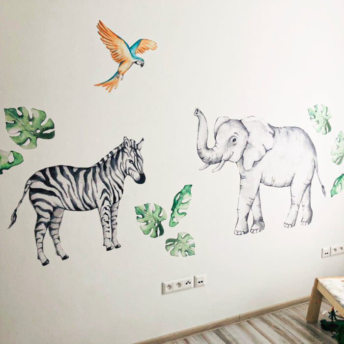 INSPIO dětské samolepky na zeď - Slon a zebra ze safari (obrázek 3)