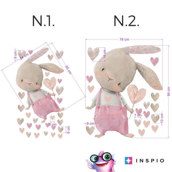 INSPIO samolepka na zeď – Růžový zajíček se srdíčkem N.1.