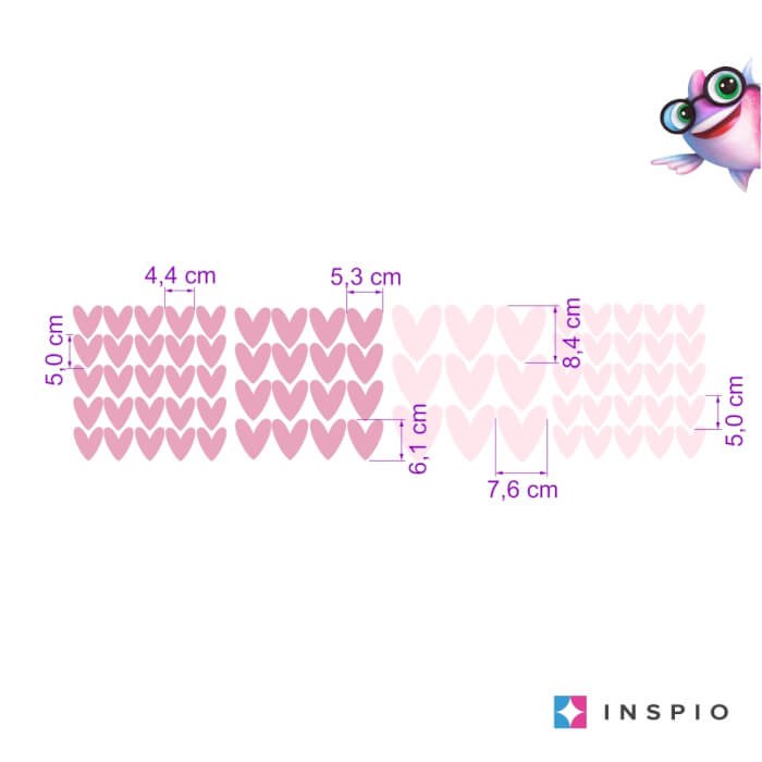 INSPIO nálepky na zeď pro dívku – Růžová srdíčka, samolepka na zeď, přelepitelná