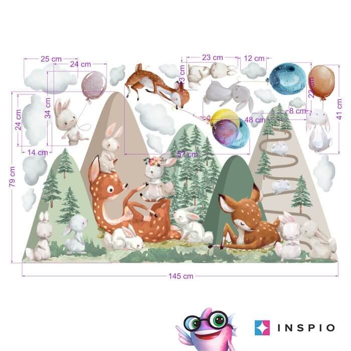 INSPIO samolepky na zeď pro děti – Kopce se srnky a zajíčky