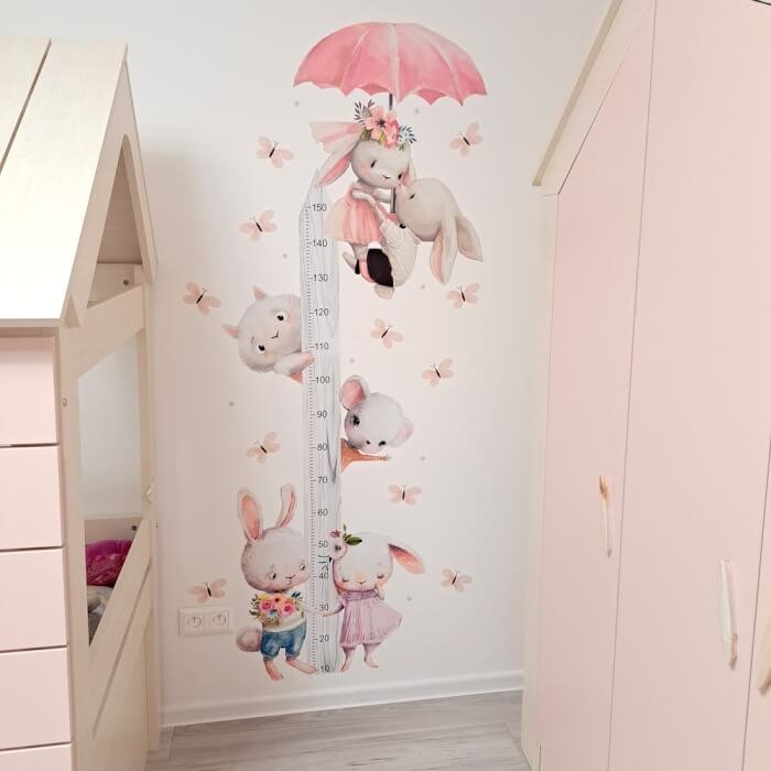 INSPIO dětský metr na zeď pro dívky - Akvarelové zajíčky (obrázek 3)