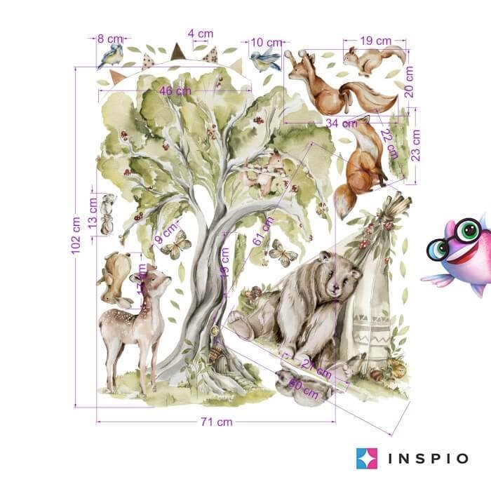 INSPIO samolepka na zeď Woodland – Kouzelný les s veselými zvířátky