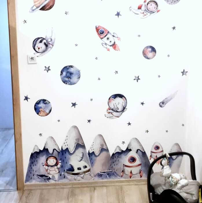 INSPIO dětské samolepky na zeď - Astronauti a vesmír pro kluky N.1. Kopce 52x95cm + doplňky (obrázek 4)