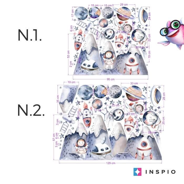 INSPIO dětské samolepky na zeď – Astronauti a vesmír pro kluky N.2. Kopce 57x129cm + doplňky