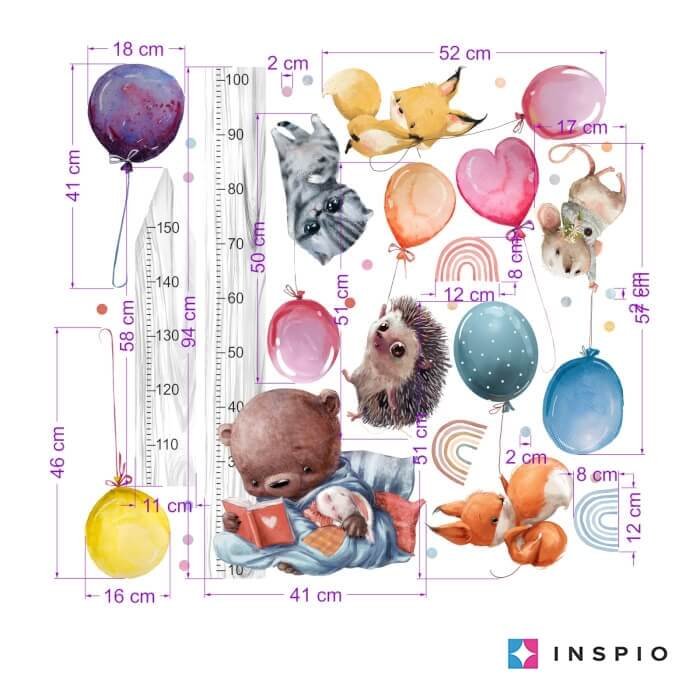INSPIO metr na zeď pro děti – Létající zvířátka a balóny