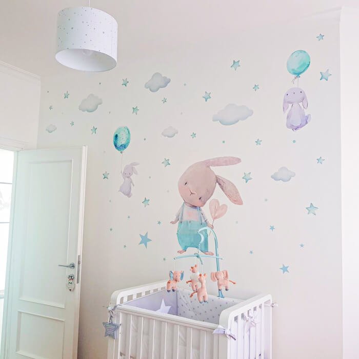 INSPIO samolepka nad postýlku - Zajíčci s hvězdami a balony (obrázek 3)