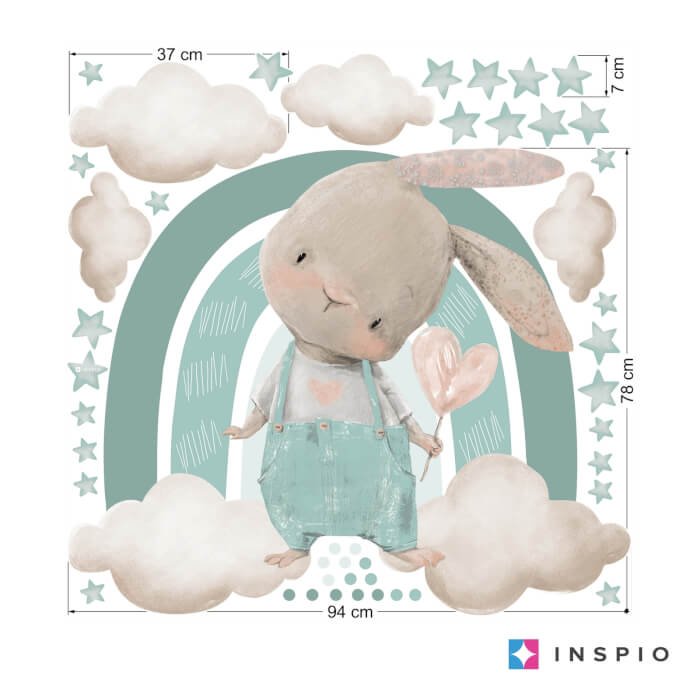INSPIO nálepka na zeď do dětského pokoje – Zajíček s duhou a jménem
