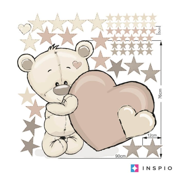 INSPIO samolepka do pokoje pro miminko – Medvídek se jménem a srdíčkem