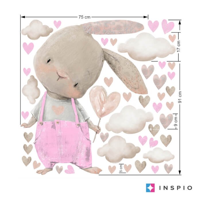 INSPIO přelepitelná samolepka nad postýlku pro holčičku – Zajíček