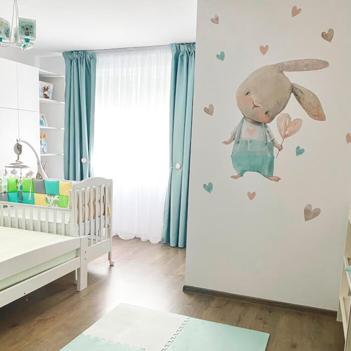 INSPIO nálepka na zeď - Akvarelový zajíček s mentolovými srdíčky (obrázek 3)