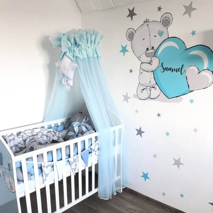INSPIO samolepka nad postýlku - Medvídek s tyrkysovým srdíčkem a jménem (obrázek 3)