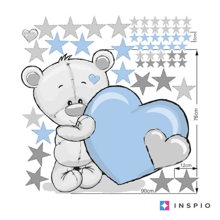 INSPIO samolepky do dětského pokoje – Medvídek s hvězdami v modré barvě