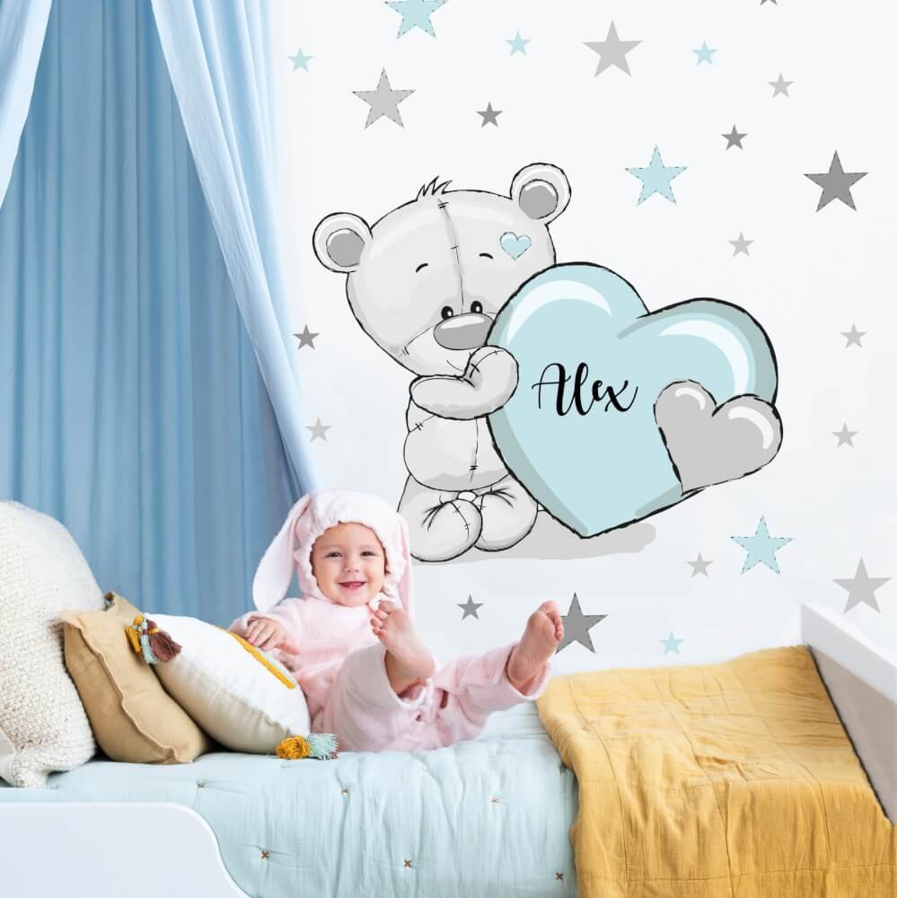 INSPIO přelepitelná dětská samolepka na stěnu - Medvídek se jménem