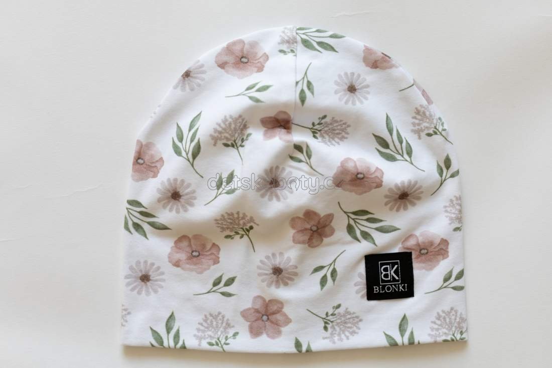 Tenká čepice Blonki č.114- bílé květy Velikost: 45-47