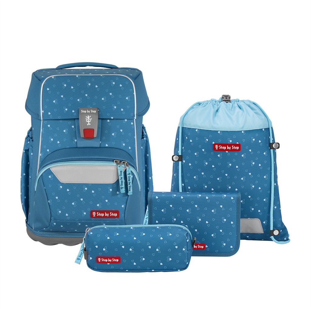 Školní aktovka pro prvňáčky – 4 dílný set, Step by Step BASIS Blue Hearts, AGR (obrázek 3)