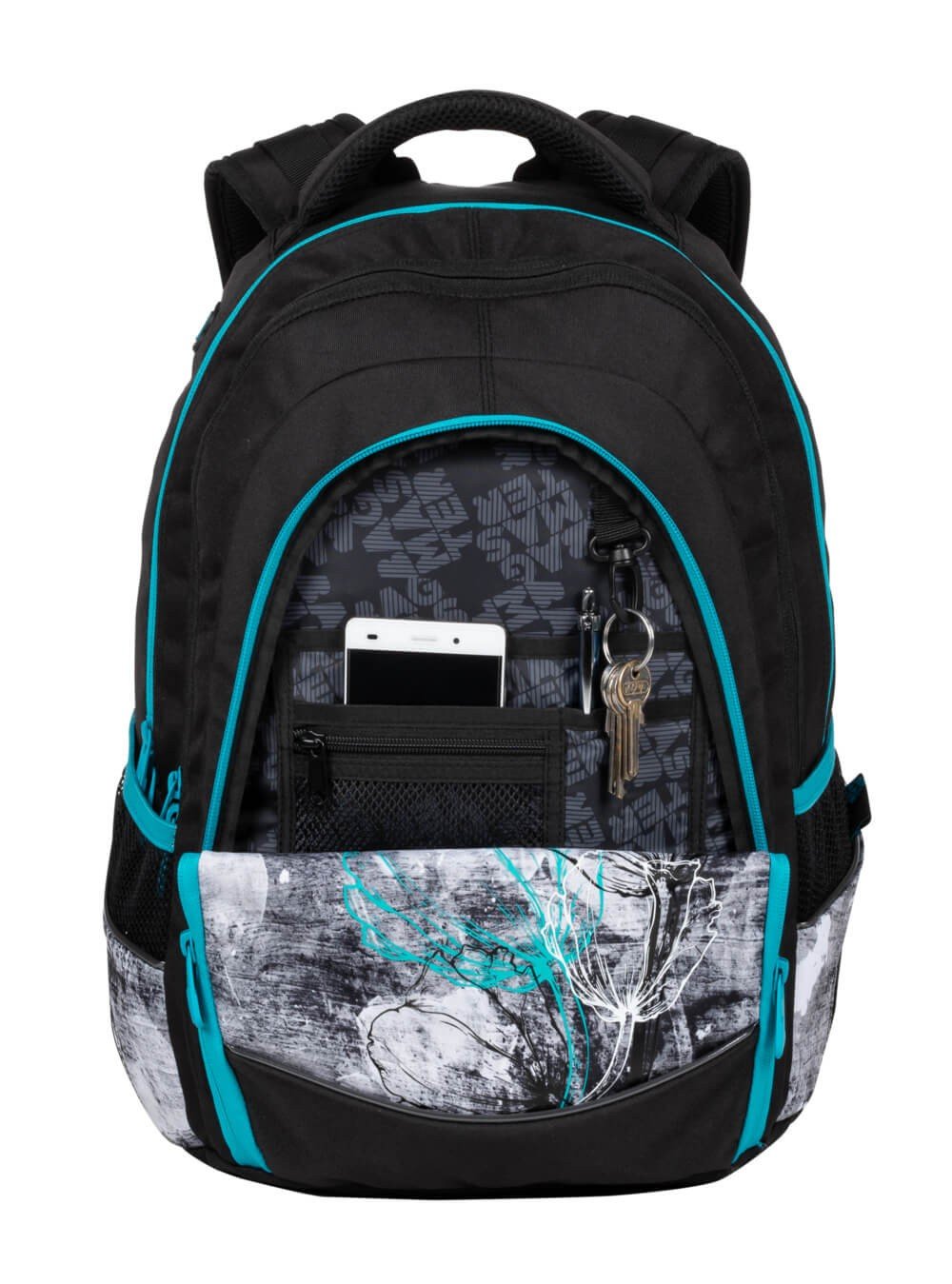 Bagmaster DIGITAL 20 B studentský batoh - modrý s květinami (obrázek 8)