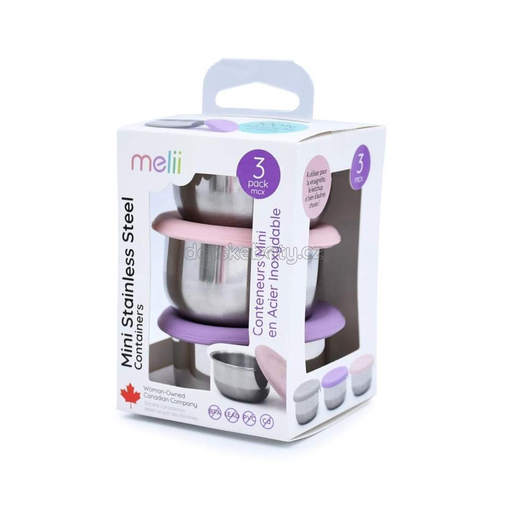 Melii 23910 Nerezová dóza 89 ml se silikonovým víčkem 3ks - růžová/ šedá (obrázek 3)