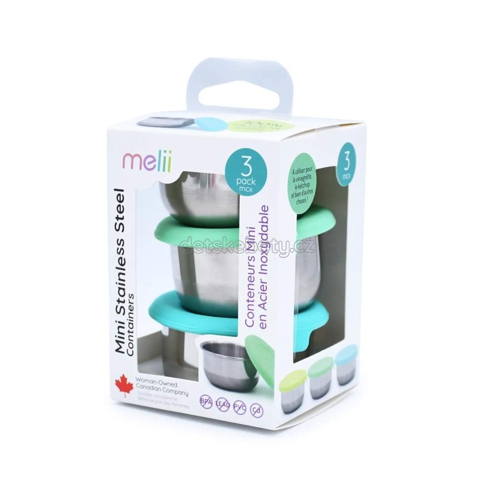 Melii 23900 Nerezová dóza 89 ml se silikonovým víčkem 3ks - zelená/ modrá (obrázek 6)